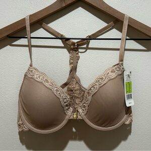 NWT Natori Feathers Lace Racerback Bra in Nude Cafe Beige - Front Close - 34B